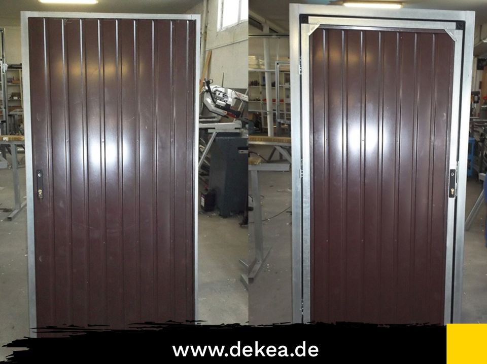 Eingangstür Tür Stahltür nach Maß Schlupftür Innentür für Gartenhaus Garage Goldene Eiche 80x150 cm Außentür Holzlacke Technischetür Metalltür in Dresden