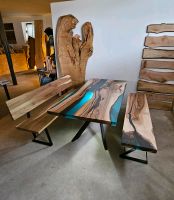 Essgruppe Tisch Bank Eckbank massiv Holz Epoxy Möbel Walnus resin Bayern - Velden Vorschau