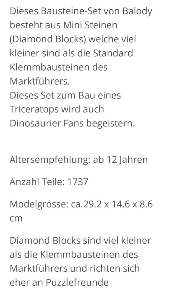 BALODY Triceratops Dinosaurier 3D Puzzle 1737 Teile Bausteine Neu in Gelsenkirchen