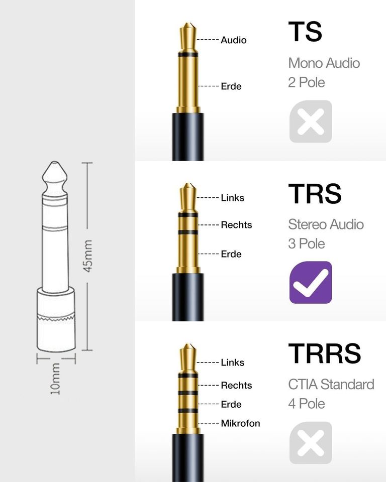 Audio-Adapter 3,5-mm-Klinken-Buchse auf 6,3-mm-Klinken-Stecker in Tangstedt