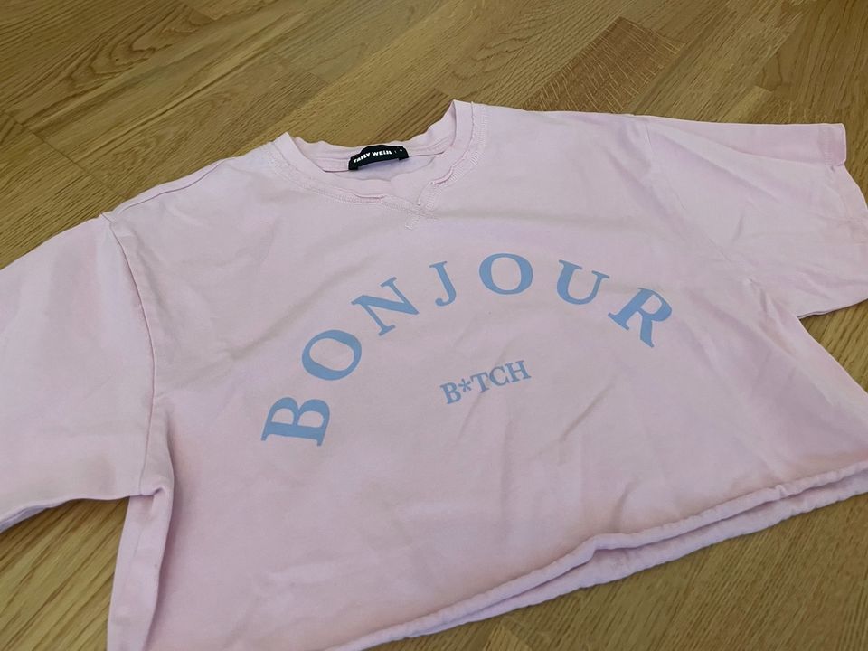 Schönes kurzes rosa T-Shirt von Tally Weijl Bonjour B*tch in Ellwangen (Jagst)