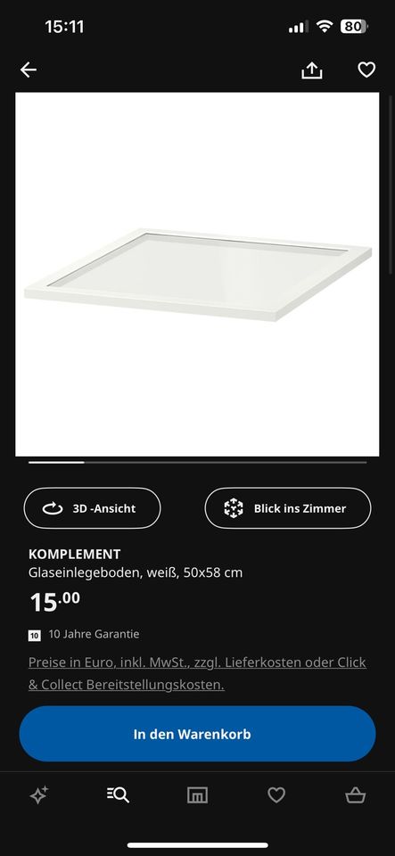 Pax KOMPLEMENT Einlegeboden Glas  50x58 in Kammeltal