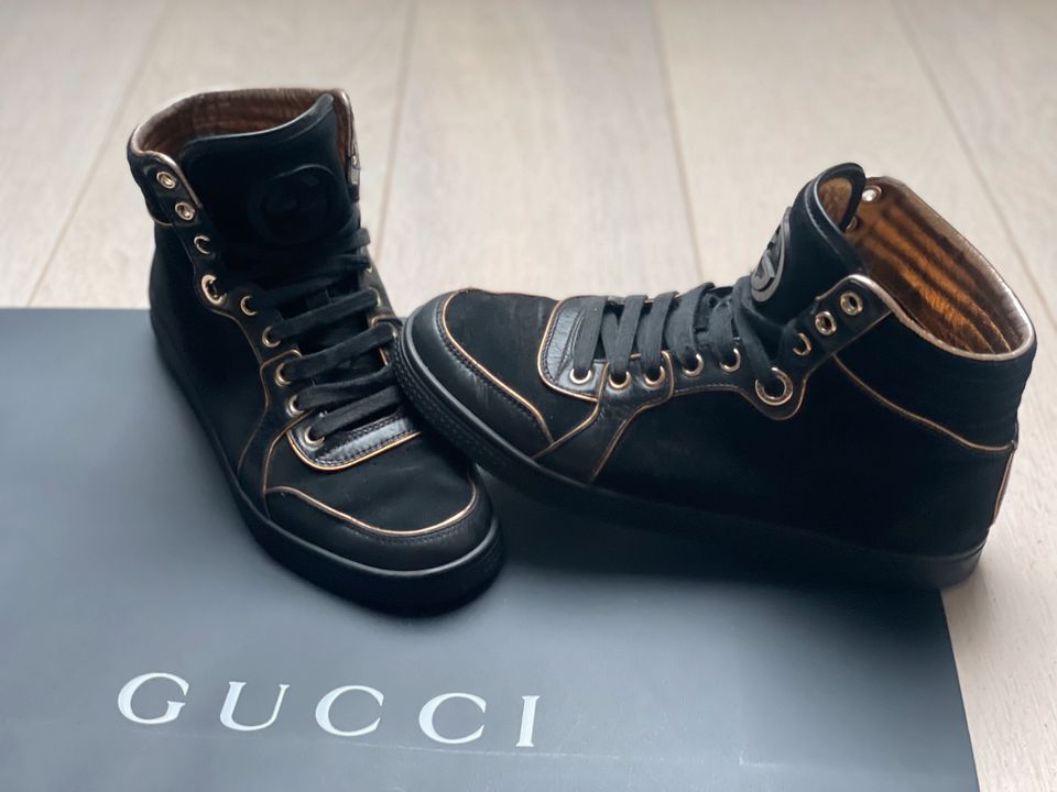 Gucci Sneakers Turnschuhe 37 Leder Wildleder Gold schwarz Nike in Jena