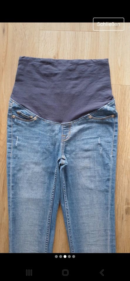 Umstandshose Umstandsjeans H&M Mama Super Skinny S blau Used Look in Cham