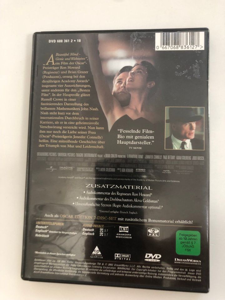 DVD: A BEAUTIFUL MIND, Genie + Wahnsinn, abgespielt/neuwertig in Freiburg im Breisgau