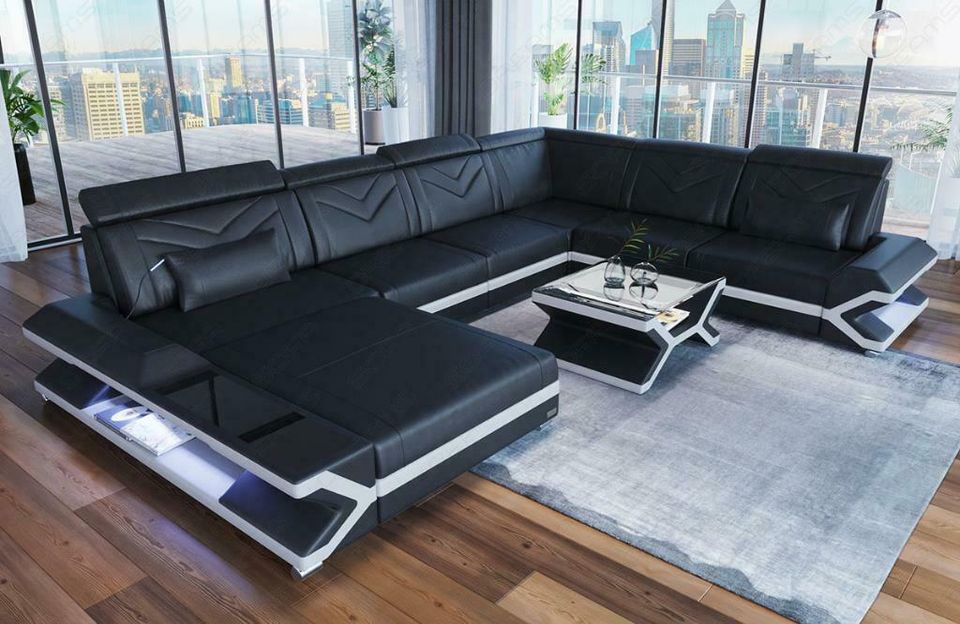 XXL Wohnlandschaft Sofa Napoli Leder Couch Ottomane LED Ecksofa in Berlin