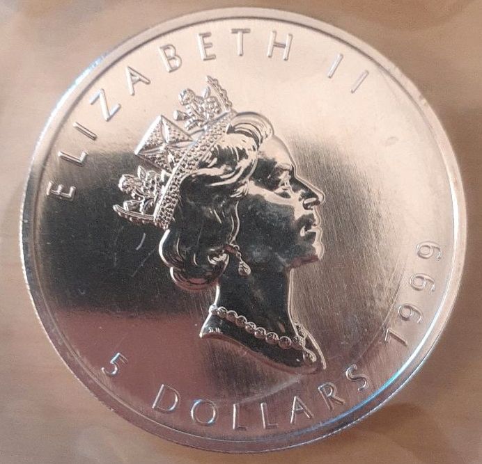 Maple Leaf Silbermünze Unze 1 Oz Jahrgang 1999 eingeschweißt in Neu Heinde
