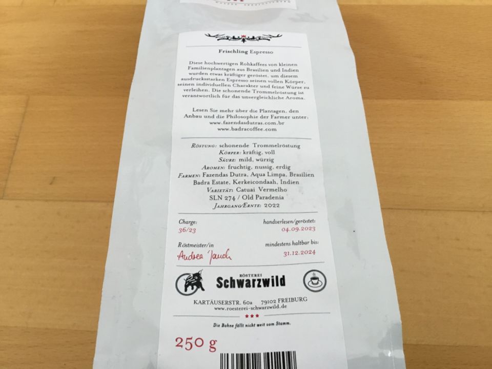 Schwarzwild Freiburg Espresso Frischling 250g ganze Bohne OVP in Müllheim