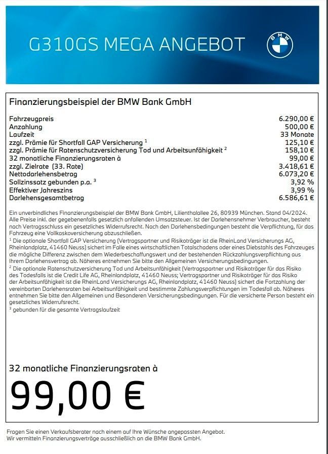 BMW G310GS Rallye A2 / Finanzierung ab 3,49% in Höchberg