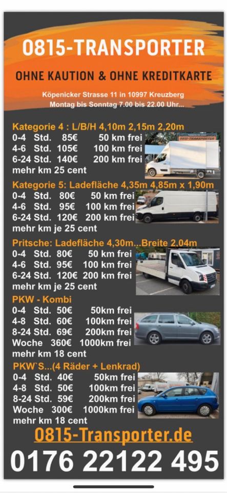 Möbelkoffer mieten 140€ / 24 Stunden / 200 KM frei jeder weitere 25 Cent / 7:00-22:00 Uhr täglich ohne Kaution in Berlin