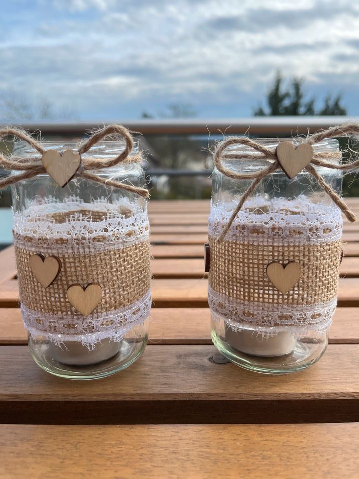 1,50€/Stück Teelichtgläser Vintage mit Jute Hochzeit Dekoration in Leinburg