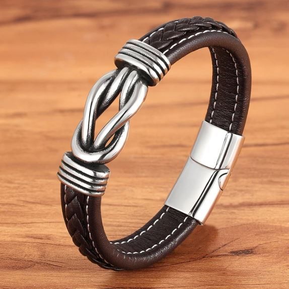 Armband Männer Herren Knoten Braun Echtes Leder Edelstahl Magnet in Öhringen