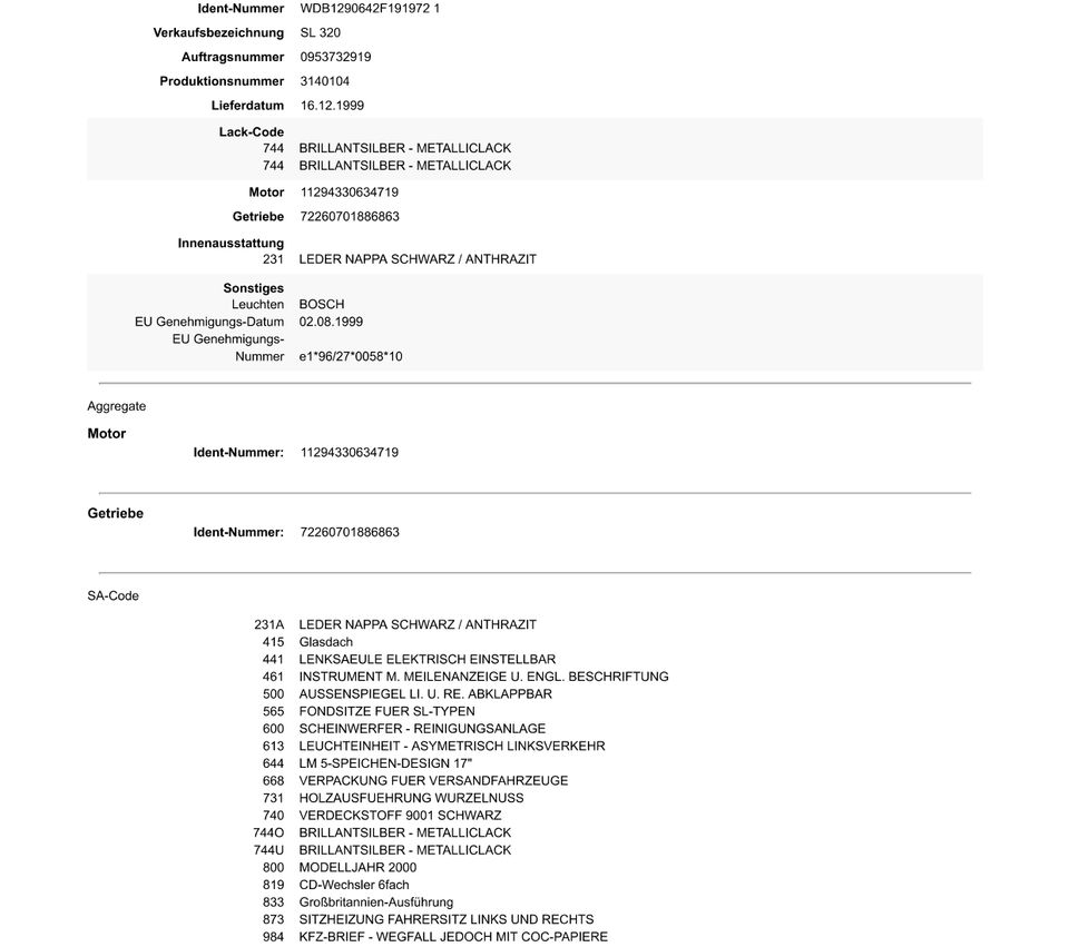 Mercedes SL R129 Hinterachsmittelstück Differential A1293505214 in Michelau i. OFr.