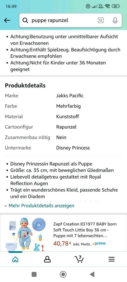 Puppe Disney Rapunzel in Kiefersfelden