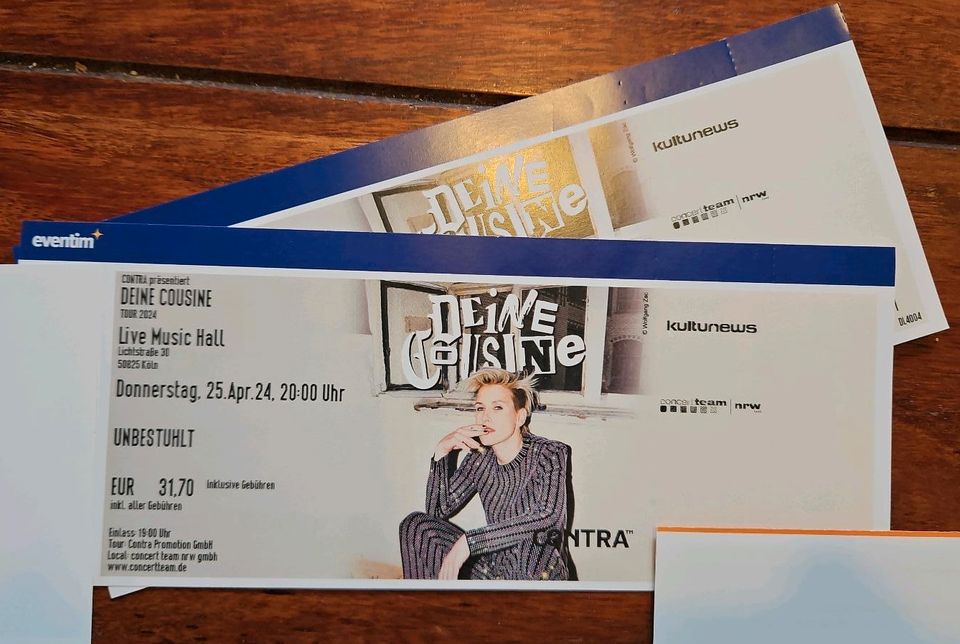 2 Tickets für Konzert "Deine Cousine" 25.4.2024 in Köln in Bedburg