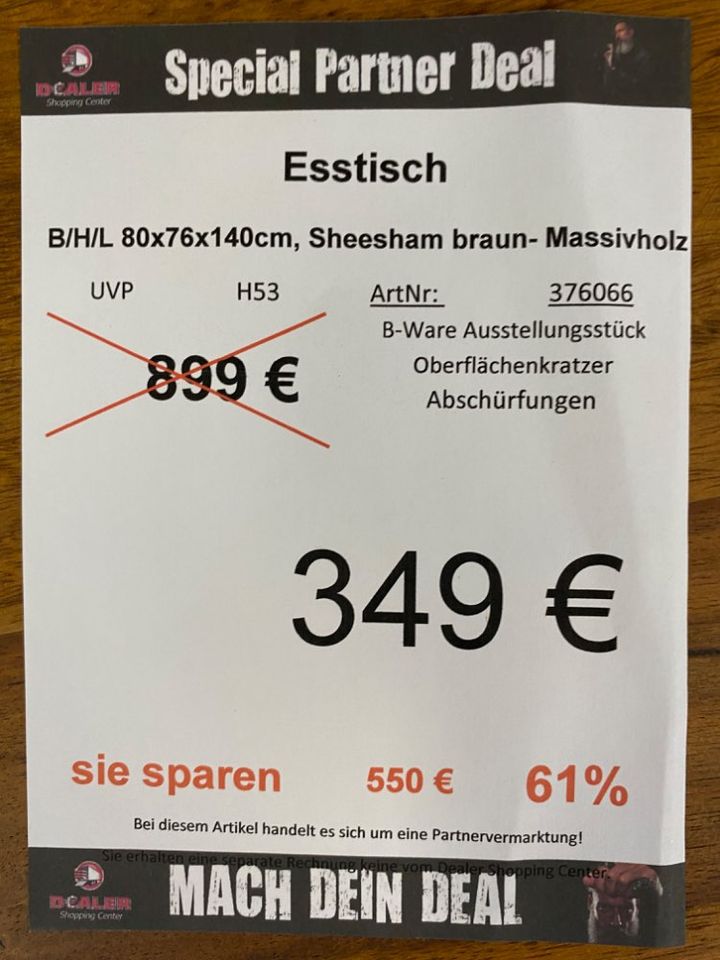 Esstisch / Tisch / Küchentisch sheesham massiv statt 899€ in Zeitz