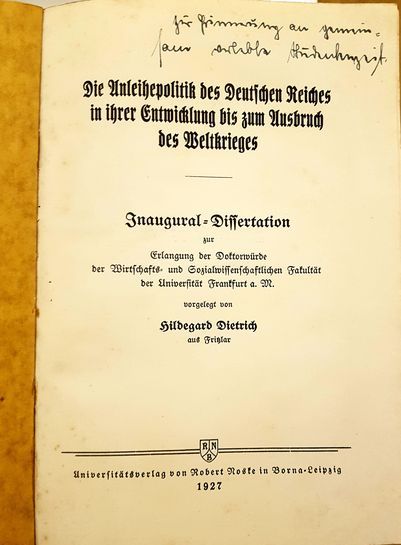Für Historiker Doktorarbeit Anleihe-Politik deut Reich bis1914 in Wiesbaden