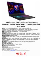 17,3"-Gaming Laptop MSI Katana 17 B12VEK-407 Core Black Bayern - Bamberg Vorschau