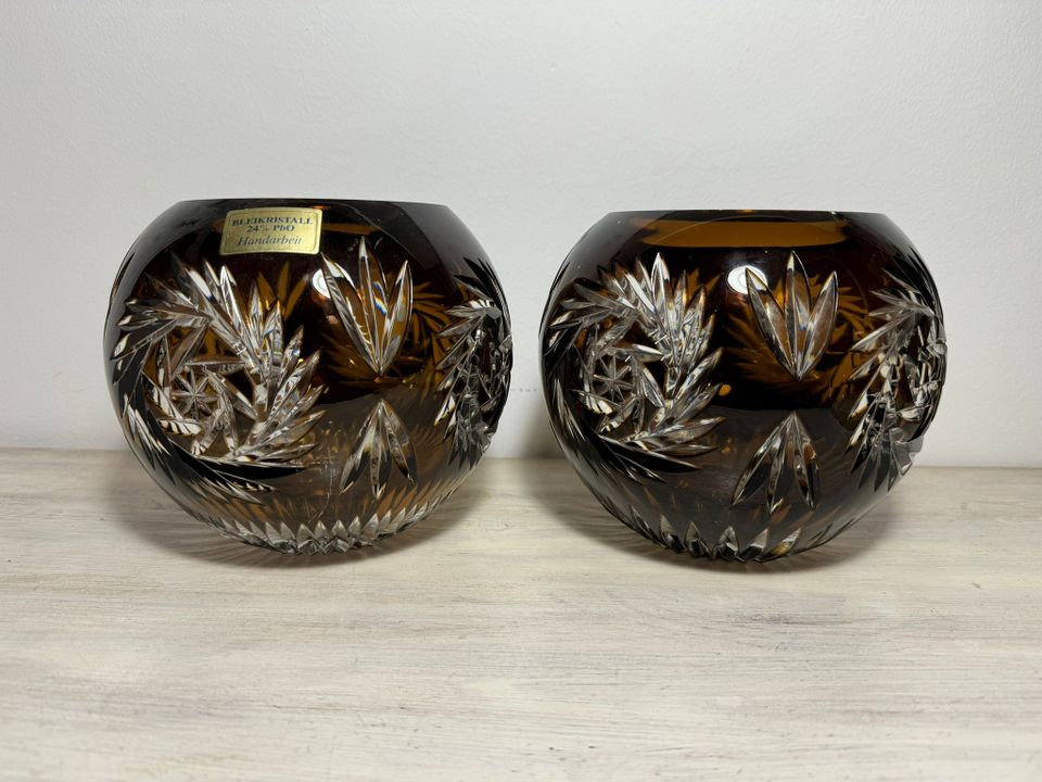 2 Vasen Kugelvasen Schleuderstern Bleikristall Handarbeit in Rösrath