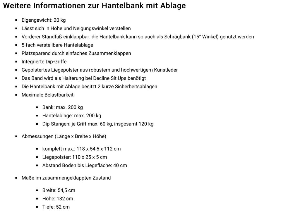 Hantelbank faltbar in Bad Honnef
