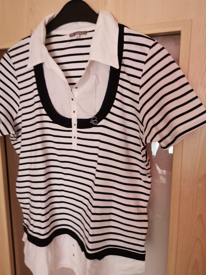 Damen Poloshirt, BAGORAZ, Kurzarm, weiß/dunkelblau, Gr. 5 (ca M) in Erfurt