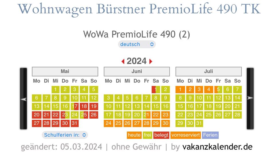 Bürstner PremioLife 490, Klima, Komplett Ausgestattet, zum Mieten in Stuttgart