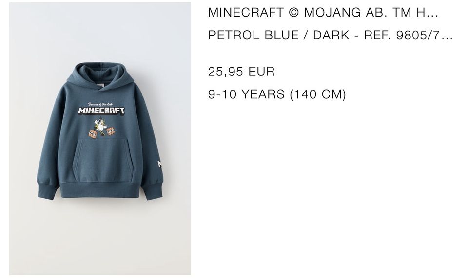 Zara Sweatshirt Minecraft PETROL BLUE / DARK Gr. 9-10 in Kösching