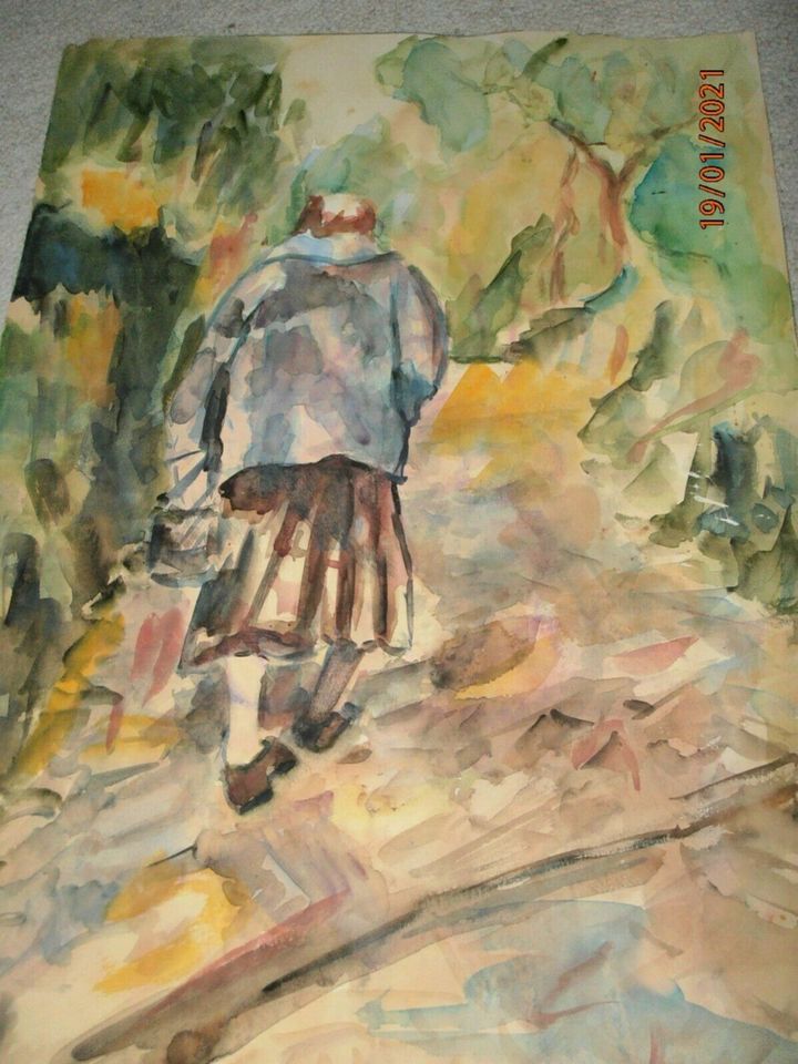 Aquarell, Spaziergang im Wald, 36x48 cm, aus Nachlass in Rauschenberg