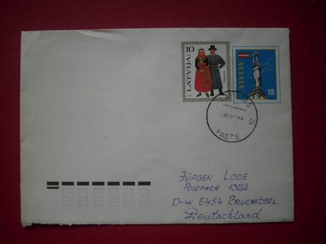 Briefmarken -- 7 Stck. echt gelaufene Briefe Lettland 1991 / 92 in Hanau