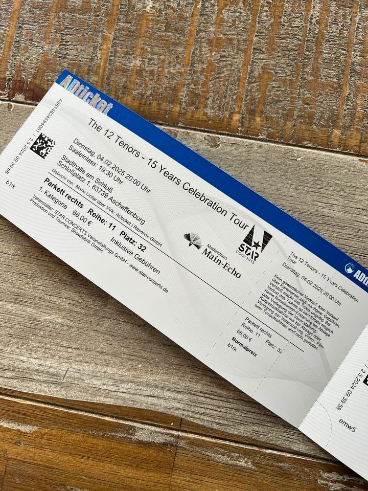 2 Tickets „The 12 Tenors“, 04.02.2025 Aschaffenburg in Dieburg