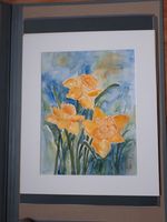 Original Aquarell mit Passepartout - Blumen - Narzissen Niedersachsen - Hemslingen Vorschau