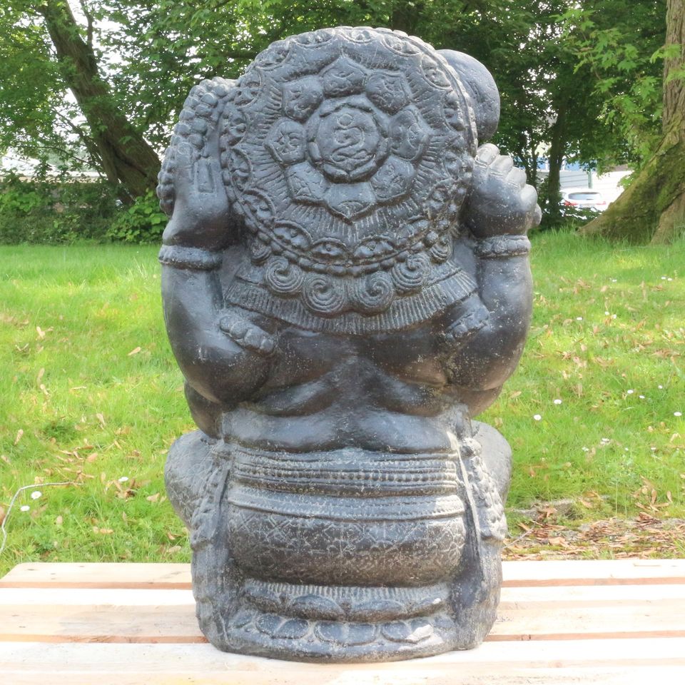 Stein Figur Ganesha Skulptur Gartenfigur Lavastein Grau ca. 80 cm in Bochum
