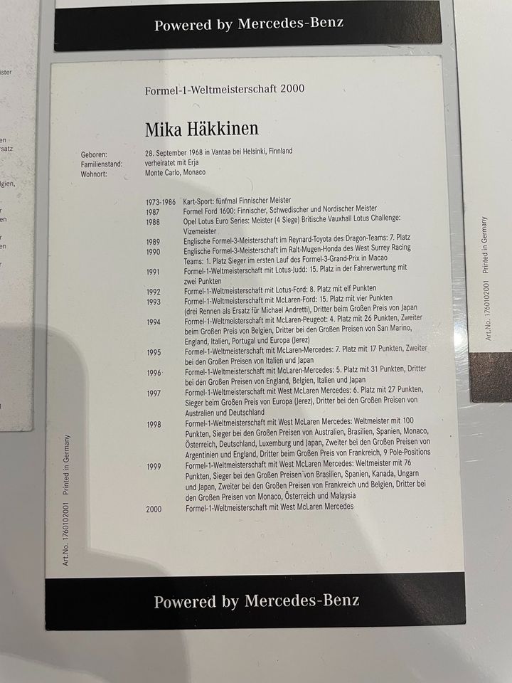 Mika Häkkinen signierte Autogrammkarten in Barbing