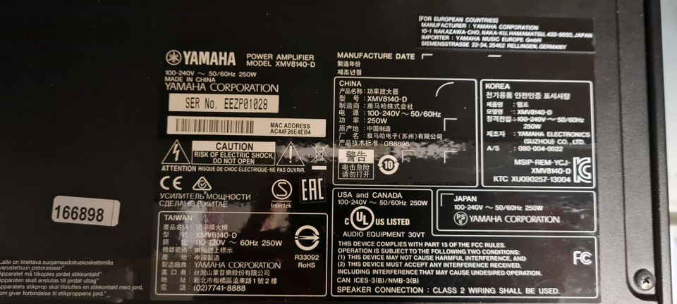 Yamaha XMV8140D Dante Steuerung technisch TOP 8X140 Watt Endstufe in Homburg