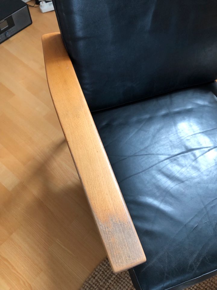 ECHT Midcentury modern leder Holz Sessel, schwarz in München