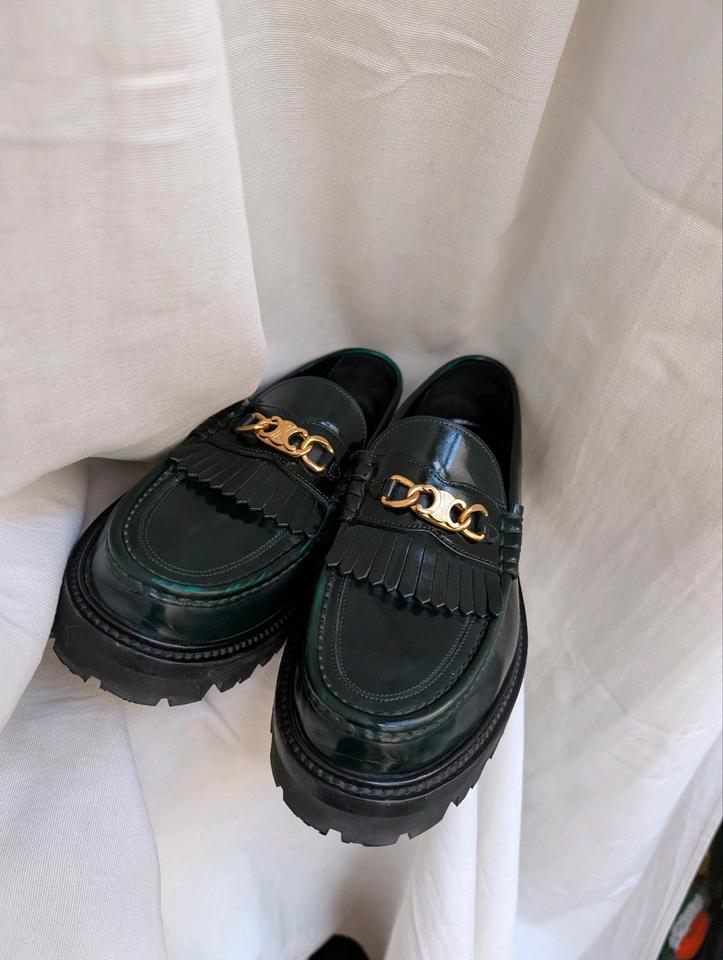 Celine Triomphe Chain Clogs Loafers Leather Green Size 41 in Berlin