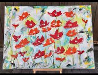 Acrylbild auf Leinwand, abstrakte Blumen in rot Bayern - Oberstdorf Vorschau