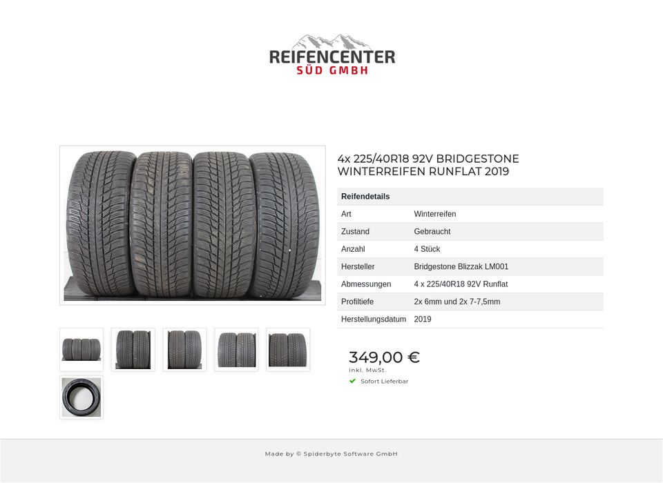 4x 225/40R18 92V BRIDGESTONE WINTERREIFEN RUNFLAT 2019 #16BD in Bad Tölz