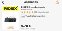 RIDEX Bremsbelagsatz Hinterachse VW Passat B6 3C Rheinland-Pfalz - Trier Vorschau