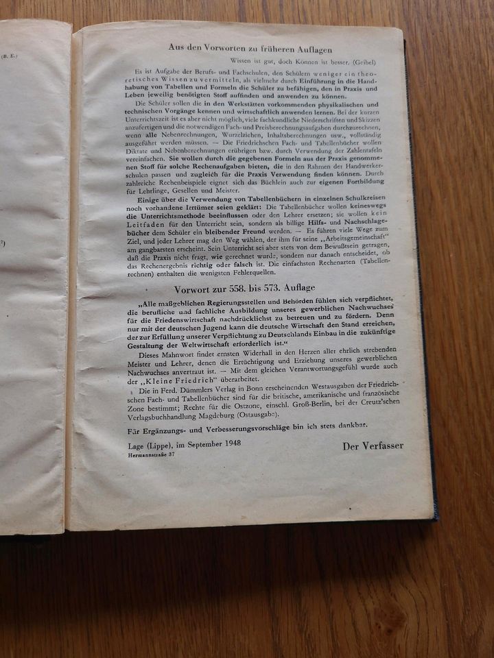 Tabellenbuch für Metallgewerbe 1949 in Tettnang