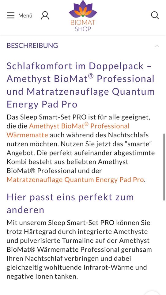 Original verpackte Amethyst BioMat Professional Wärmematte in Dietfurt an der Altmühl