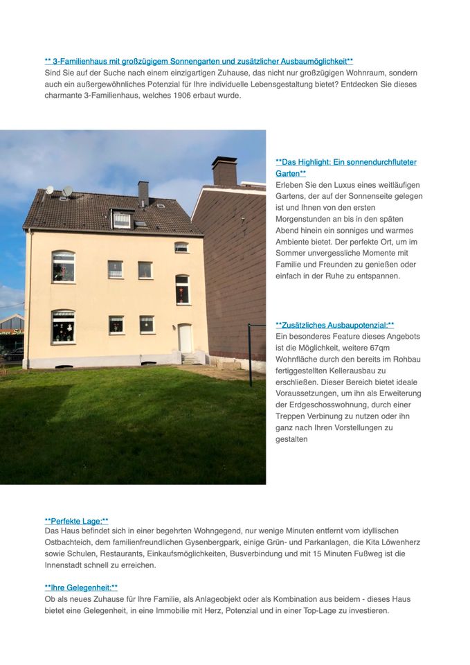 *3 Familienhaus mit großzügigem Sonnengarten* Haus zum Kauf 44625 in Herne