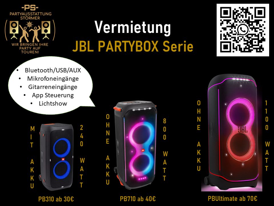 ♫ JBL Partybox 310 710 im Doppelpack mieten leihen PA Anlage ♫ in Ahrensburg