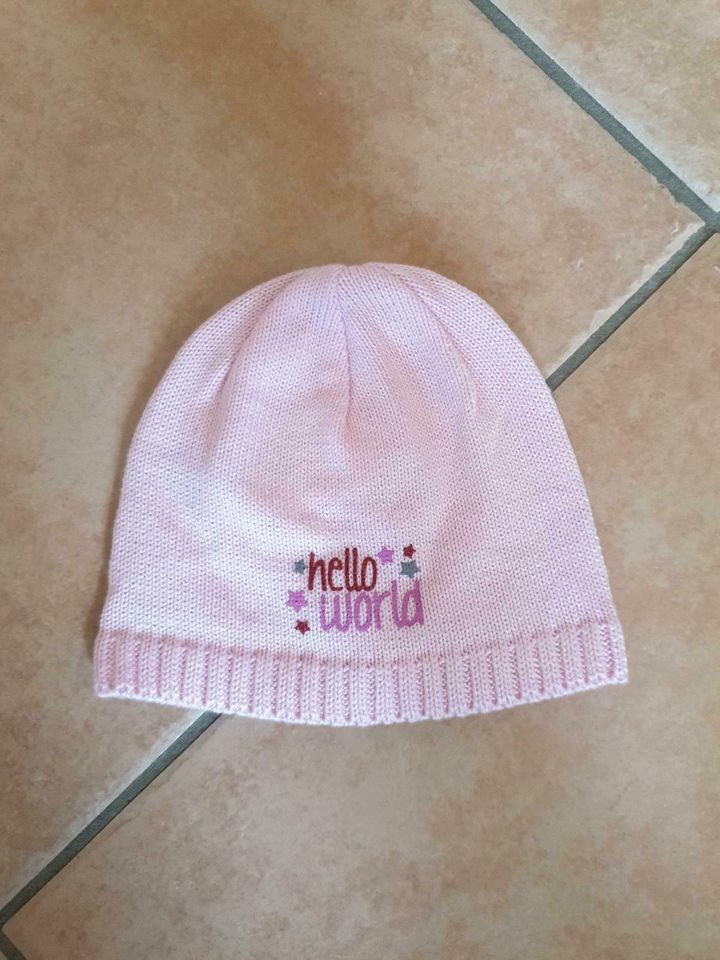 NEU Sterntaler Strick-Mütze, Mützchen Gr. 43, "hello world" rosa in Riede