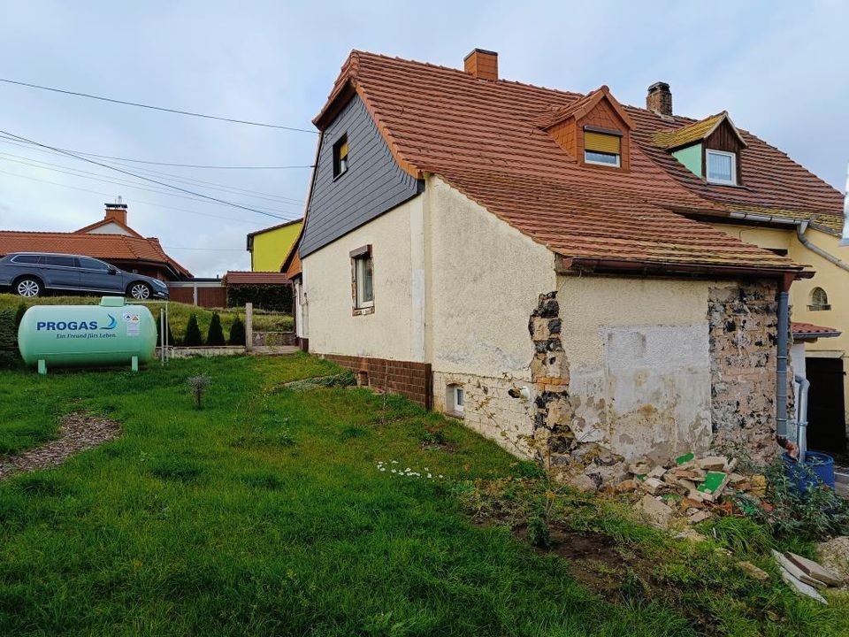 Doppelhaushälfte mit Erweiterungspotential / Großes weitläufiges Grundstück/  Sanierung gestartet in Eisleben