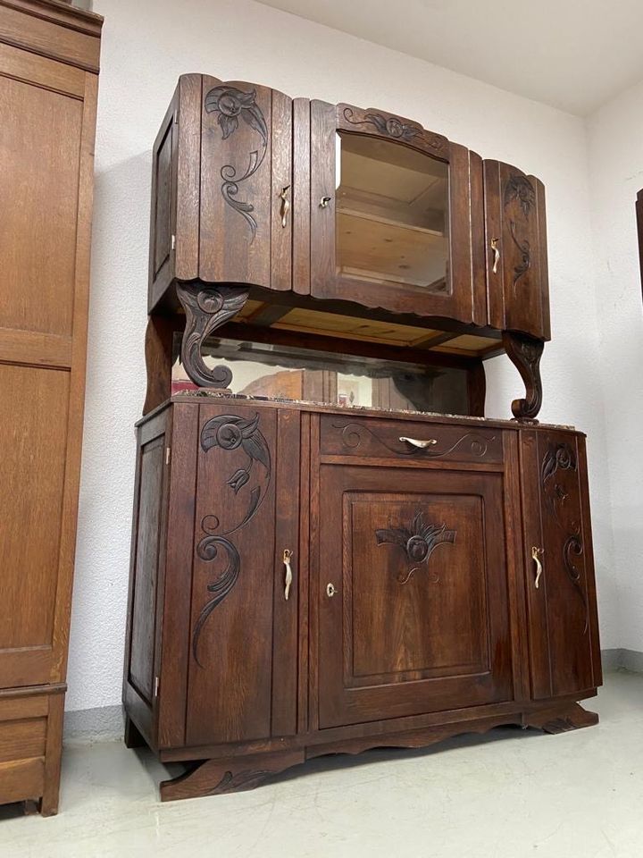 Antiker Schrank Jugendstil Buffet mit Vitrine Anrichte Vollholz in Völklingen