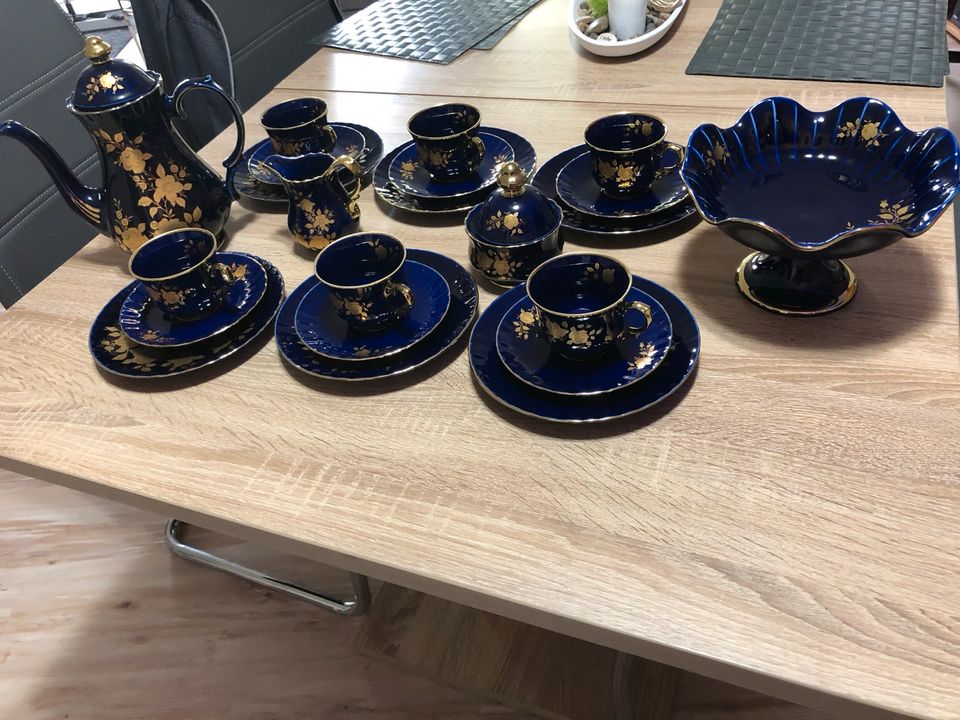 Kaffeeservice Bavaria Wunsiedel,kobaltblau,24 Karat Gold in Hof (Saale)