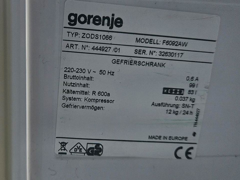 GEFRIERSCHRANK GORENJE MODELL: F6092AW in Korschenbroich