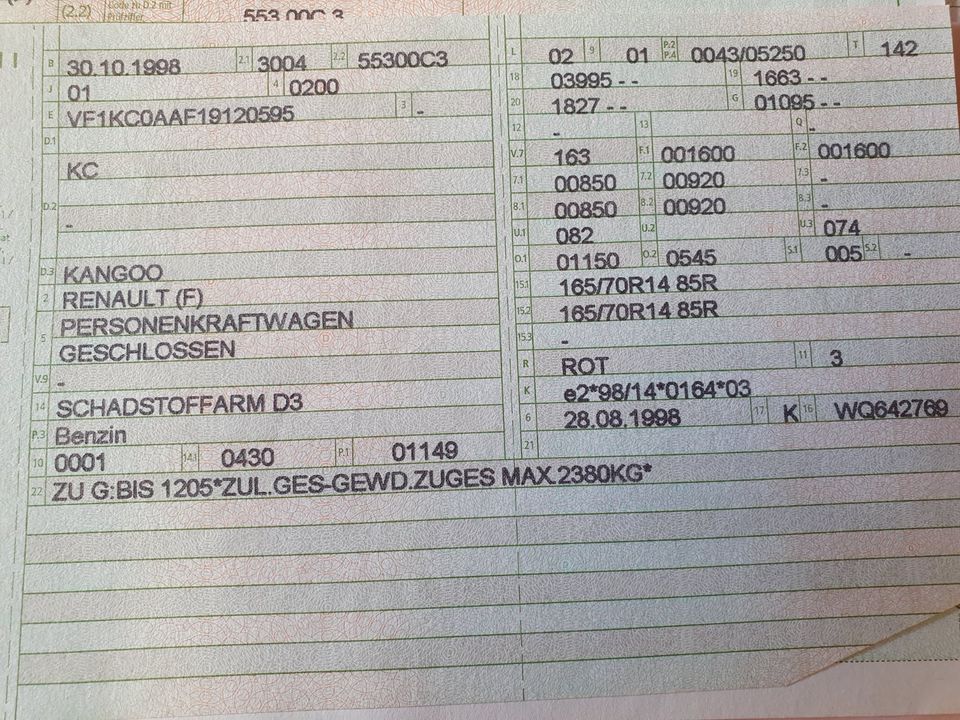 Renault Kangoo KC Seitentür Schiebtür hinten rechts Rot Bj.98 in Bremervörde