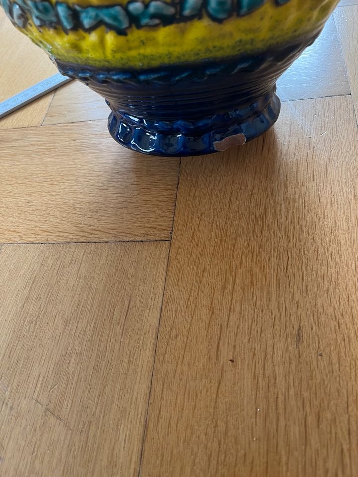 Bodenvase blau gelb vintage Retro Vase groß in Jena